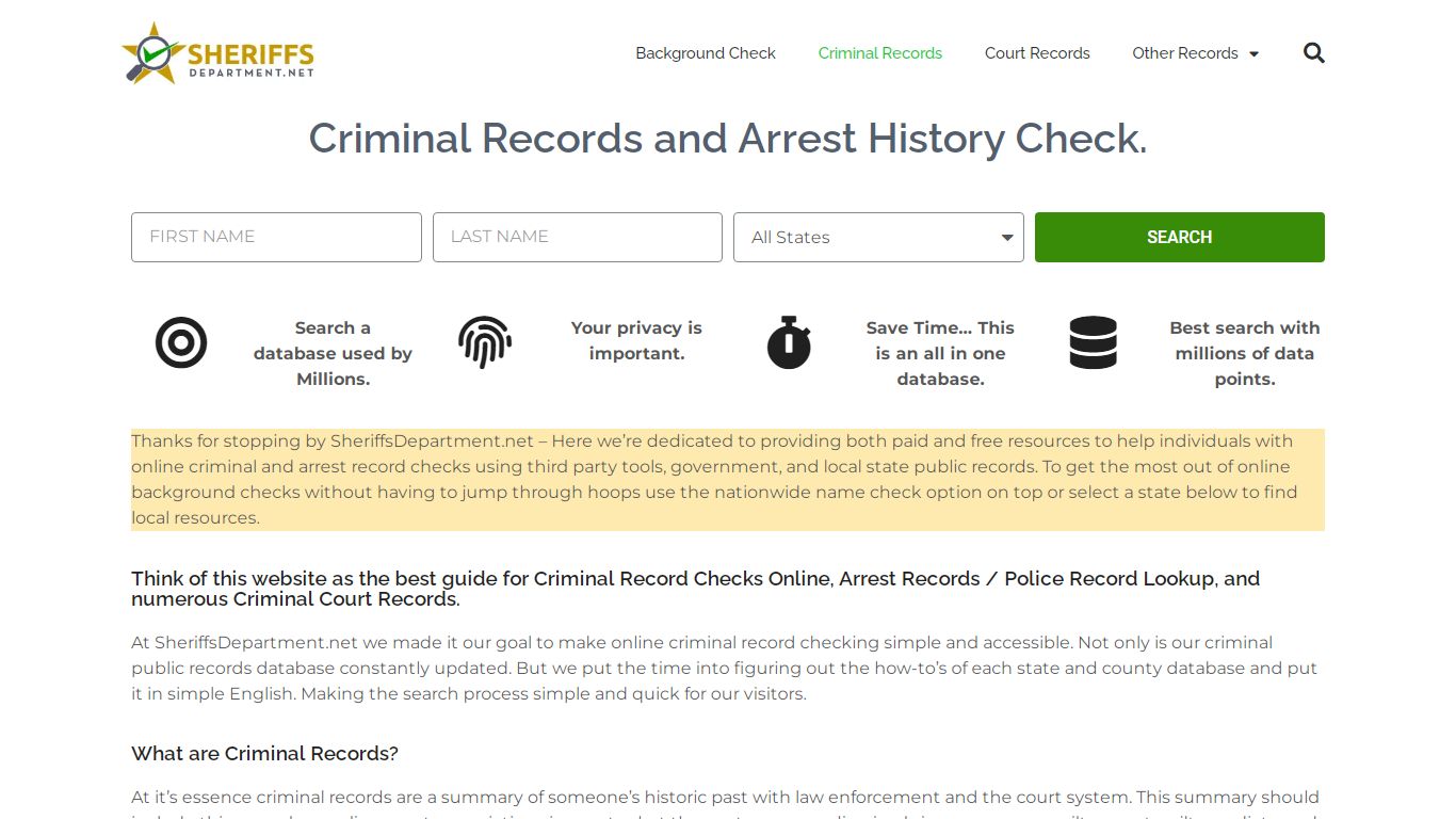Criminal Records and Arrest History Check. - SheriffsDepartment.net